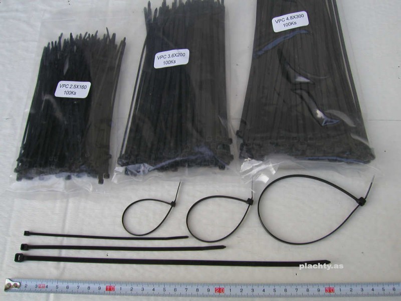 Image pro obrázek produktu Plastové stahovací PÁSKY - 100 kusů - 4.8x300 mm - černá