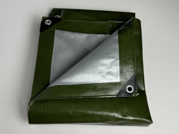 Krycí plachta s oky PE 200g/1m² , 8x12m, Olivově zelená/šedá