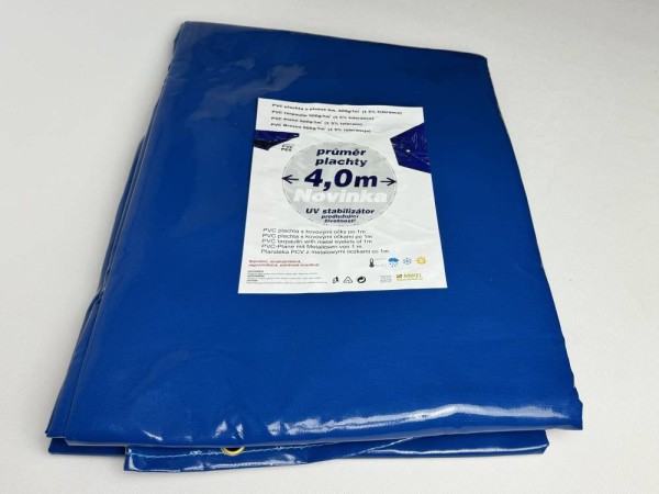 Kruhová plachta s oky, na bazén, materiál PVC 500g/m2, barva modrá, 4,6m
